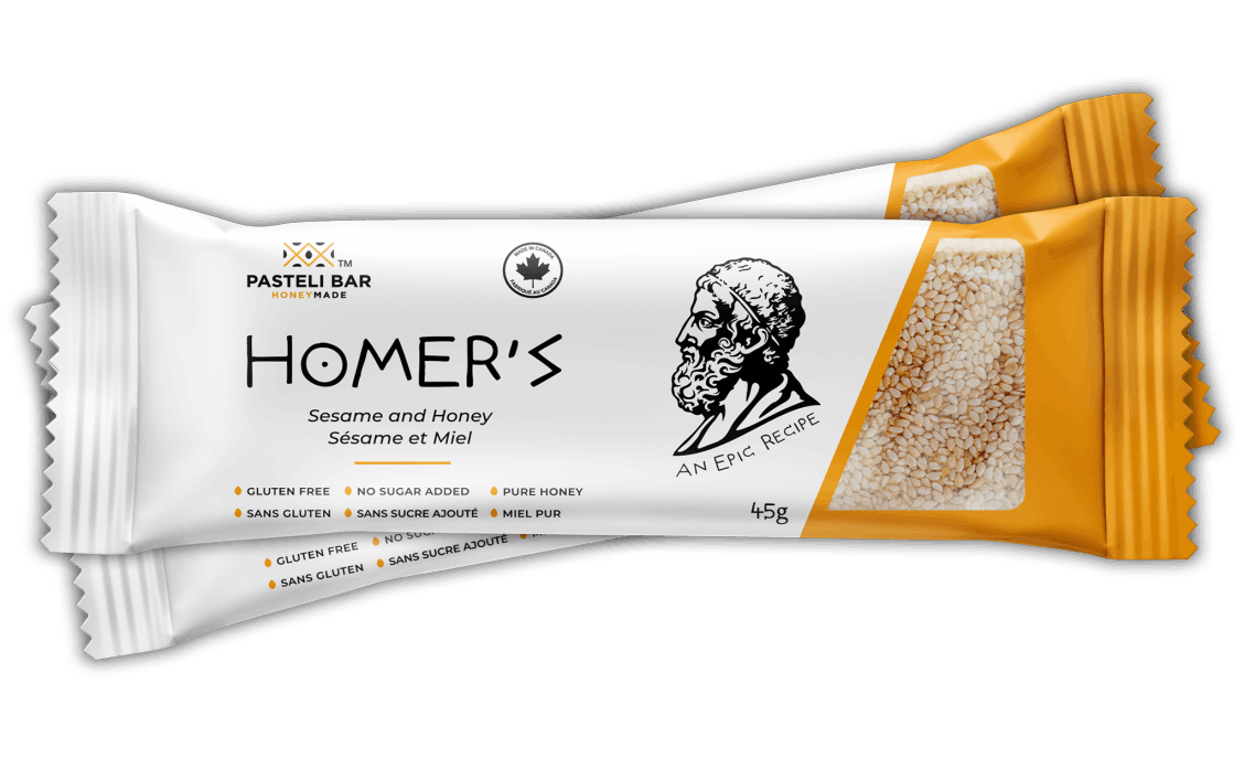 HOMER'S Bar picture of two honey-made sesame bars one behind the other
